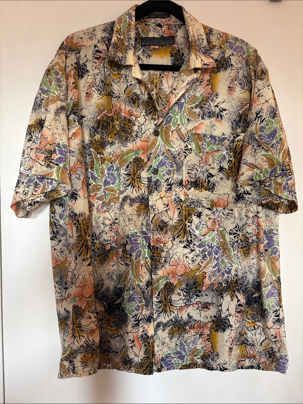 Basic Elements Men's Short-Sleeve Floral Button-Down Shirt - Cream/Multi